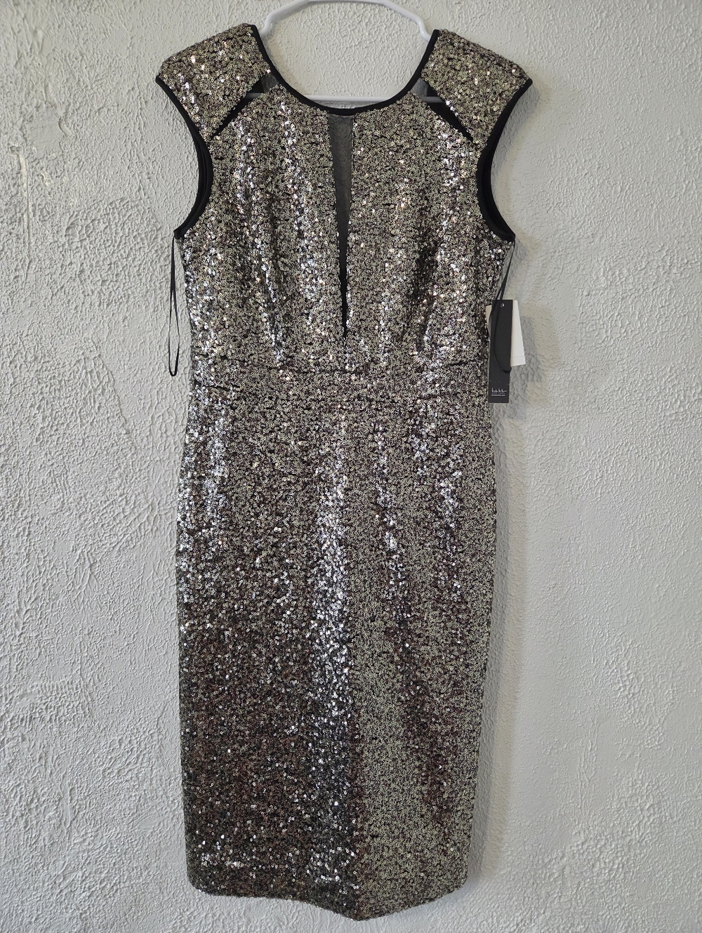Nicole Miller Silver Sequin Midi Dress